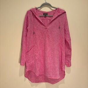 For Cynthia Pink Linen Blend Hooded Tunic Cover-Up Size L